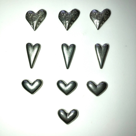 🎉HP🎉 PEWTER POCKET HEARTS CHARMS TOKENS, Heart Charm Token Textured Set of 10! - Picture 3 of 5
